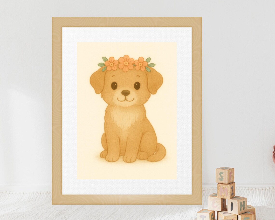 Dog With Flower Crown, Boho Nursery Decor