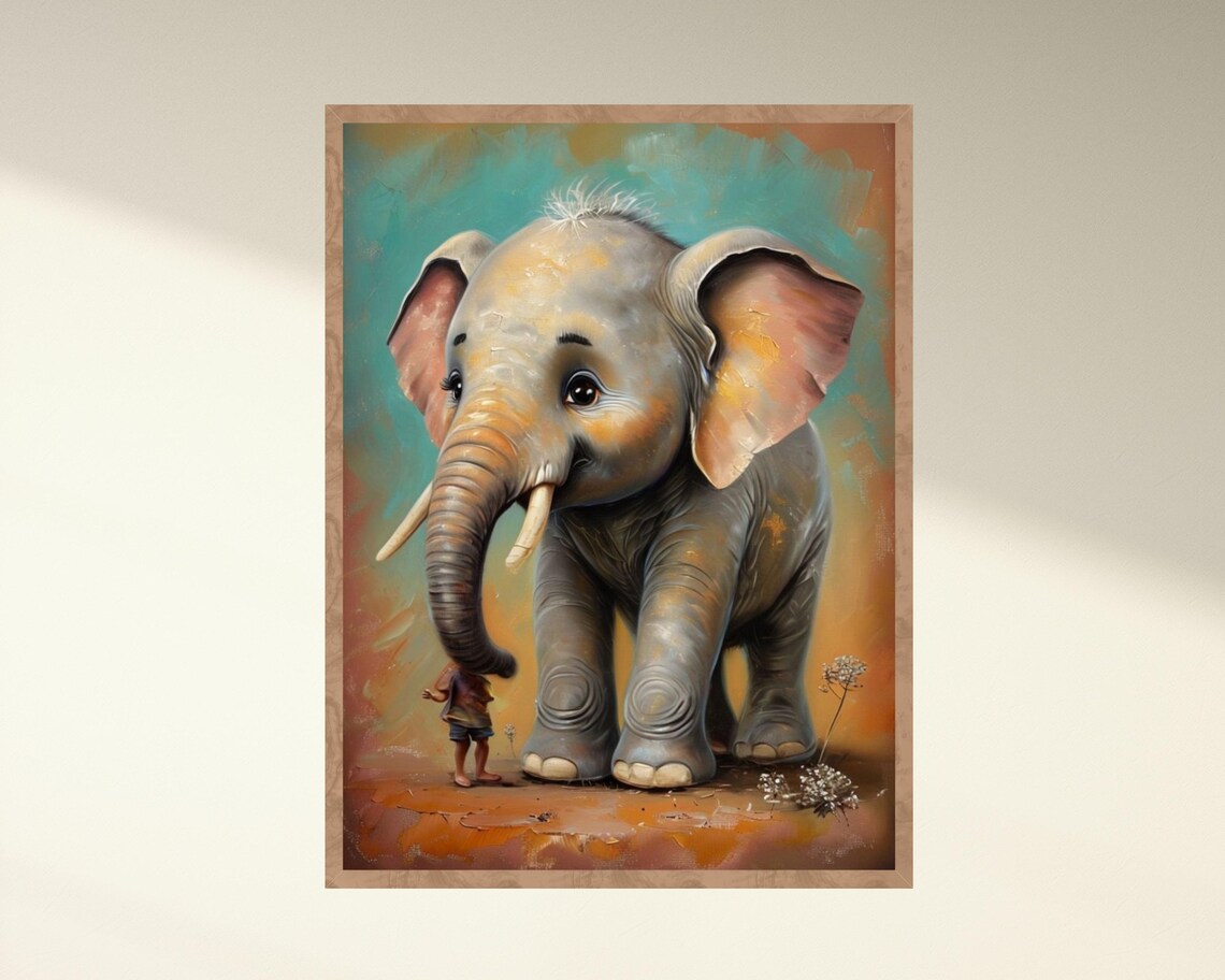 Baby Elephant Nursery Decor, Jungle Safari Illustration