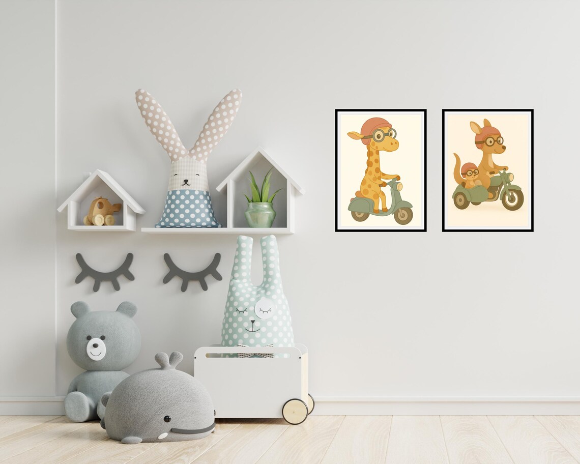 Cute Giraffe On Scooter, Safari Nursery Decor - Image 3