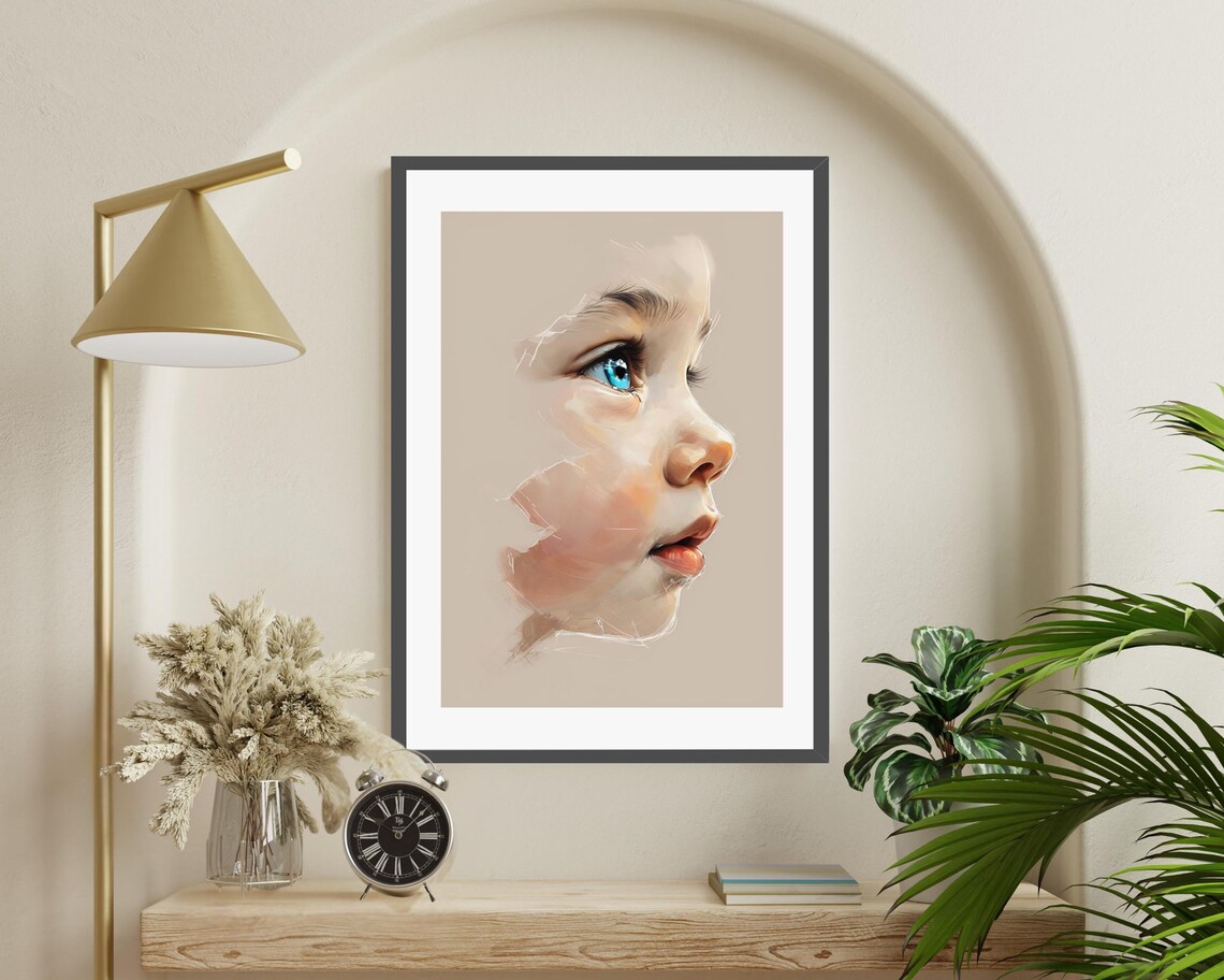 Blue Eyes Portrait, Modern Minimalist Face Illustration - Image 3
