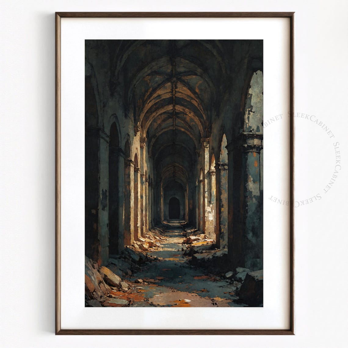 Abandoned Gothic Cloister Vaulted Stone Corridor Vintage Art Print - Image 2