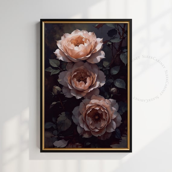 Moody Vintage Flower Print Dark Floral Still Life Oil Painting Dark Academia Wall Art Antique Art Mjbgz4
