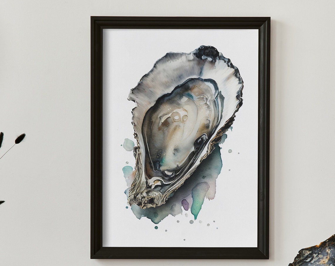 Fresh Oyster Shell Watercolor Minimalist Coastal Artwork Poster