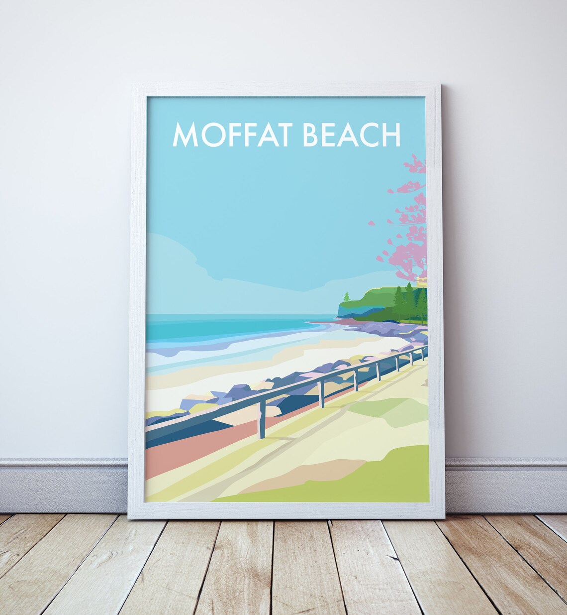 Moffat Beach Sunshine Coast Seaside Path Rocky Shoreline Travel Poster