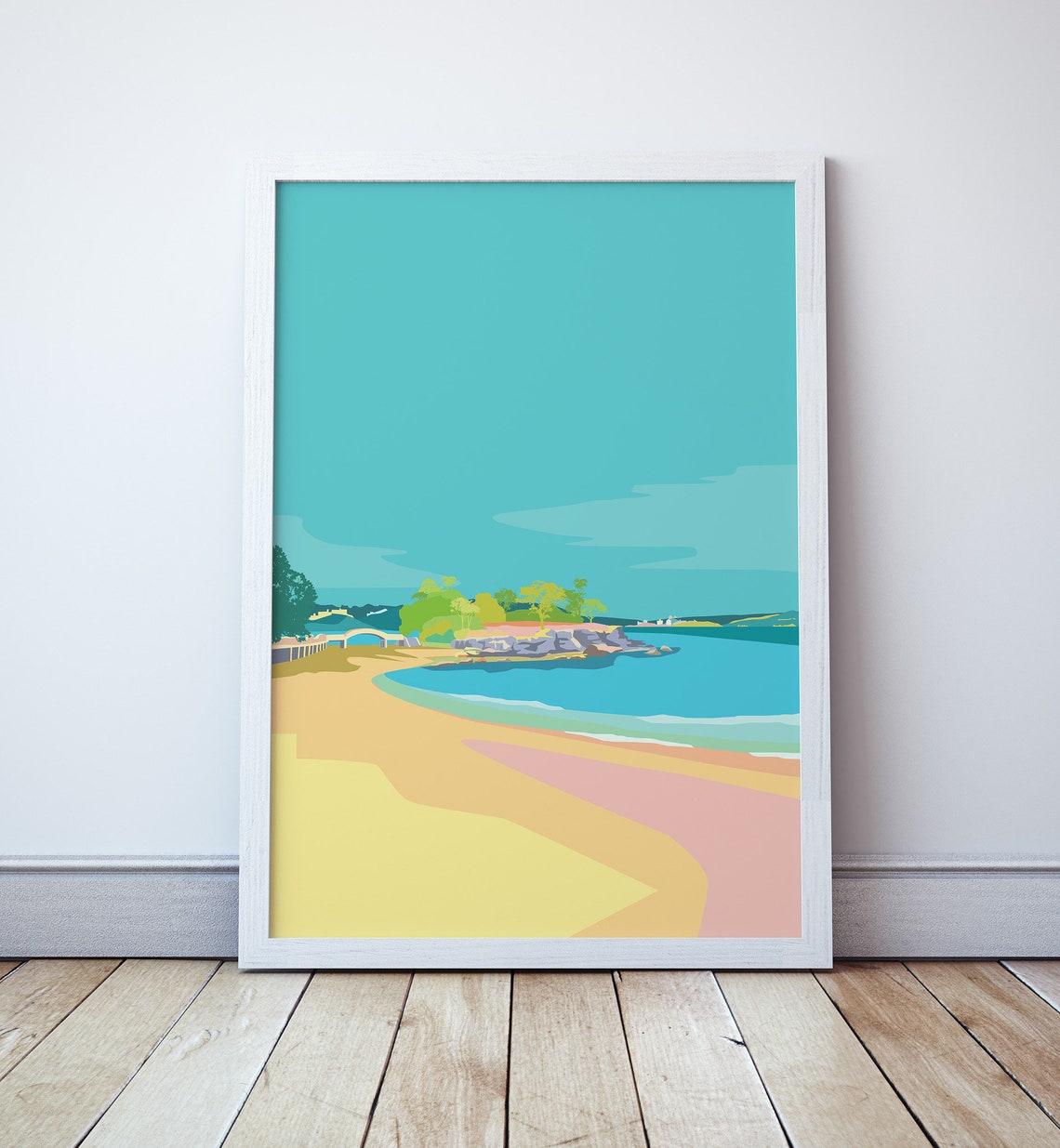 Balmoral Beach Sydney Harbor Rocky Point Pastel Seaside Travel Poster