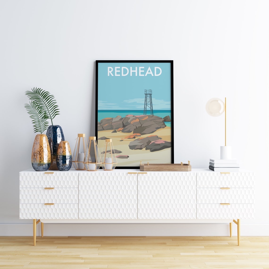 Redhead Beach Rocky Coast Old Signal Tower Coastal Scene Art Poster - Image 3
