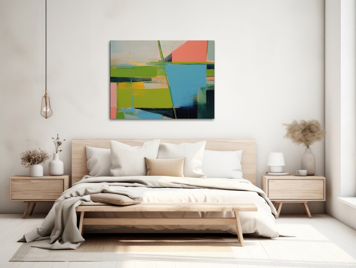 Large Abstract Wall Art Framed Print Modern Abstract Painting Extra Large Teal Green Orange Artwork Vista 3 - Image 2