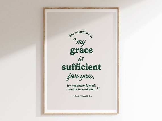 2 Corinthians 12 9 Christian Artwork Retro Green My Grace Is Sufficient Modern Bible Verse Print Instant Jesus Encouragement