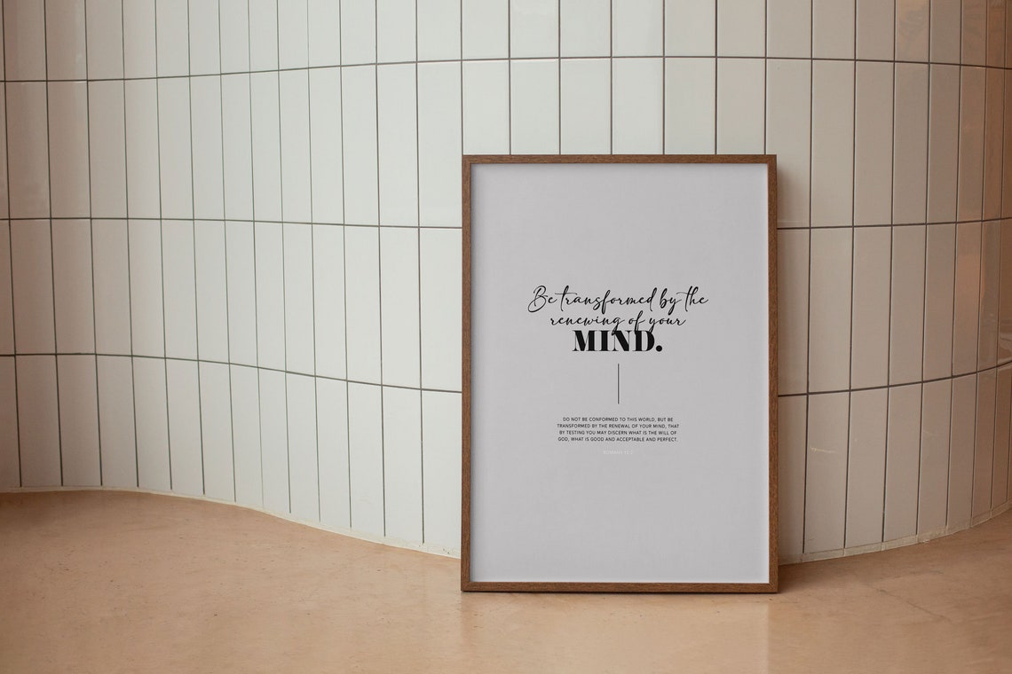 Be Transformed By The Renewing Of Your Mind Romans 122 Bible Verse Wall Art Modern Scripture Poster Bold Typography Minimal Home Decor - Image 5
