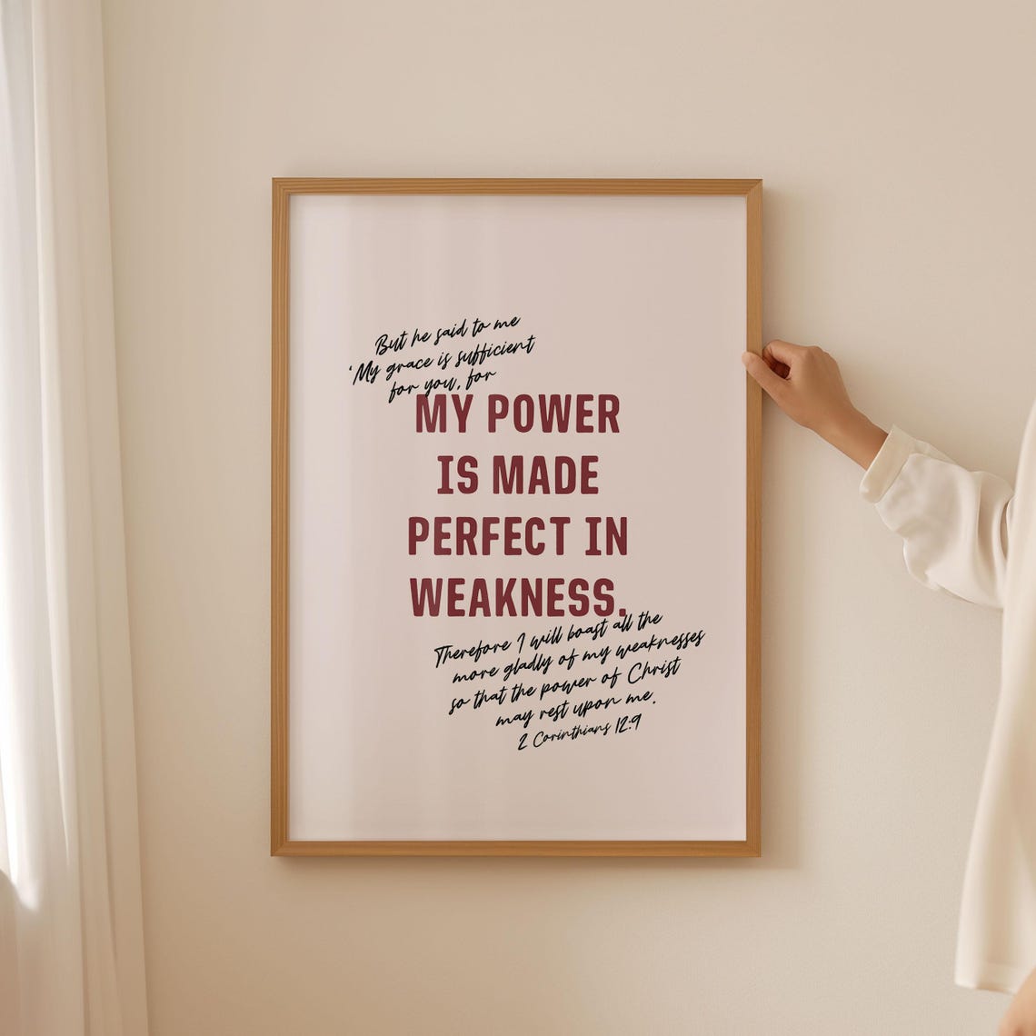 Christian Wall Art 2 Corinthians 12 9 When I Am Weak He Is Strong Christian Message Poster Encouraging Bible Verse - Image 4