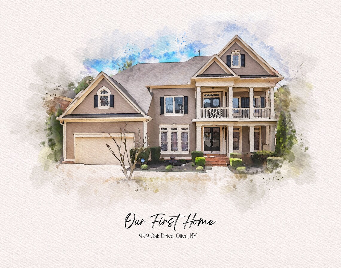 Our First Home 999 Oak Drive Olive NY Watercolor House Portrait Poster - Image 2