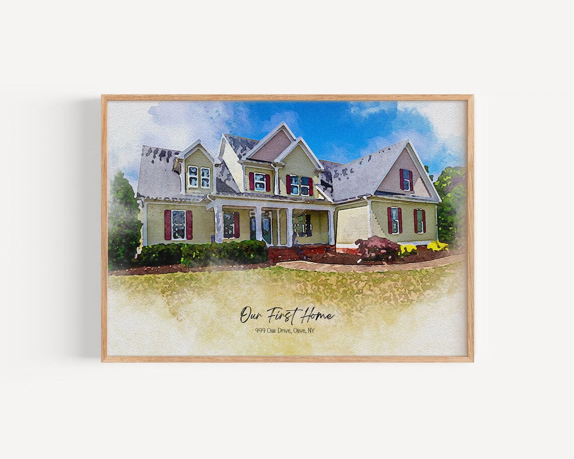 Our First Home Olive NY Lawn View Watercolor House Portrait Poster - Image 7