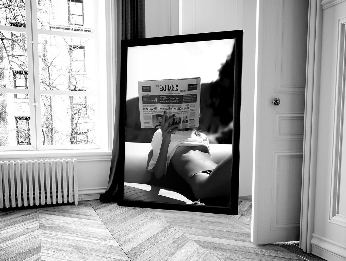 Woman Reading Newspaper, Black And White Vintage Poster - Image 4