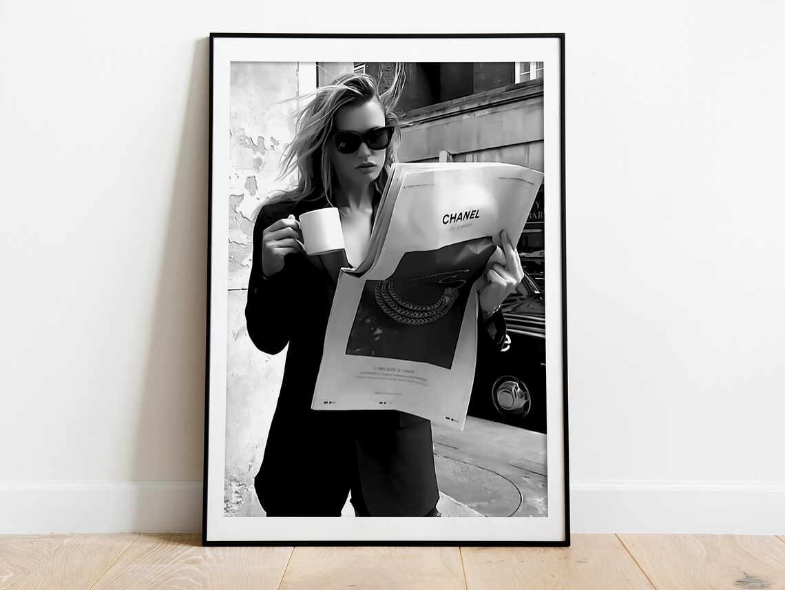 Chanel Newspaper Coffee Paris Street Style Black And White Poster - Image 3