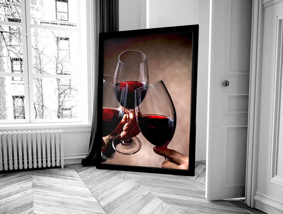 Red Wine Glasses Clinking in a Toast Colorful Kitchen Bar Poster - Image 4