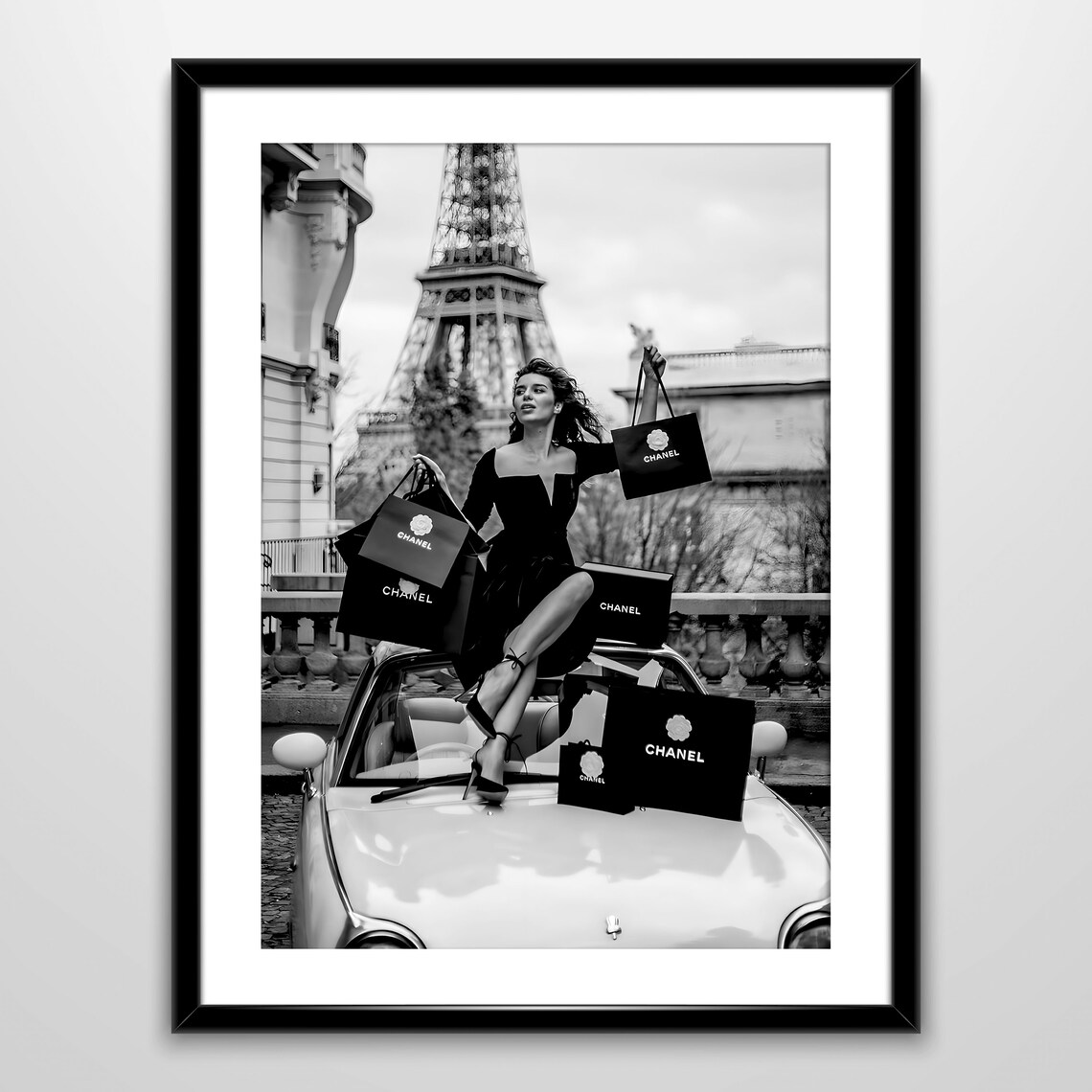 Chanel Shopping Paris Eiffel Tower Black White Fashion Photo Poster - Image 4
