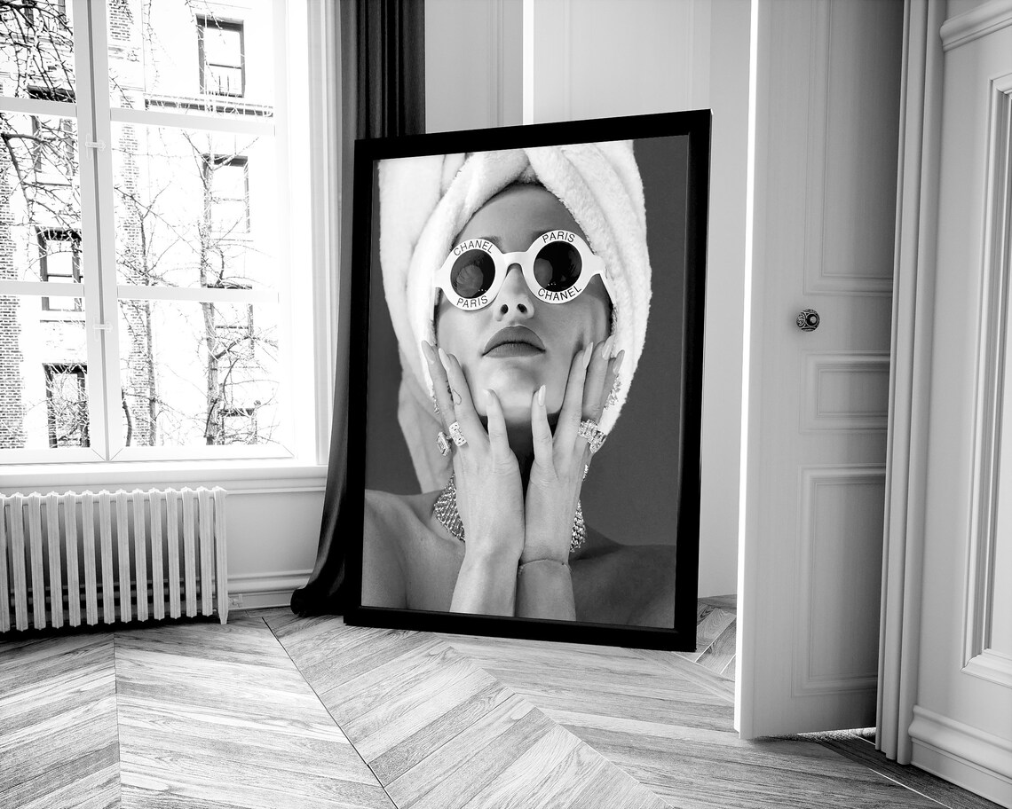 Chanel Sunglasses Towel Glam Black White Luxury Beauty Poster - Image 2