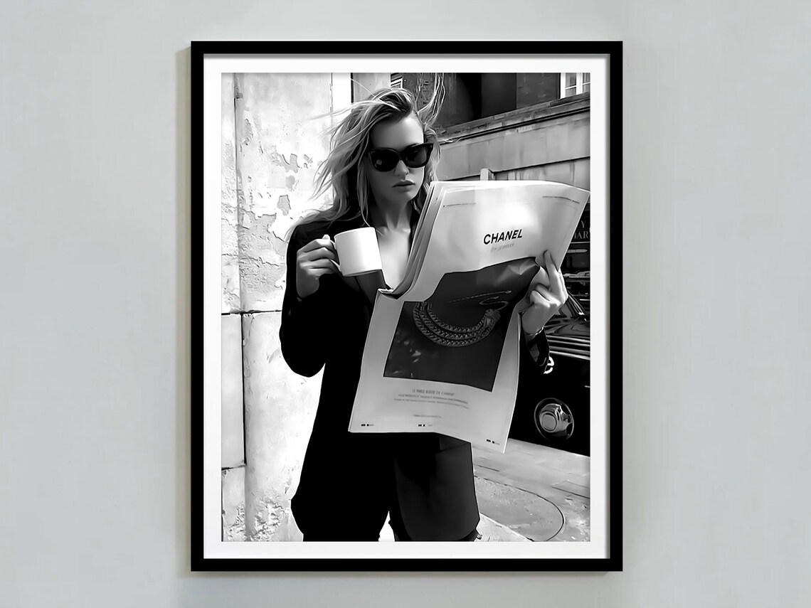 Chanel Newspaper Coffee Paris Street Style Black And White Poster