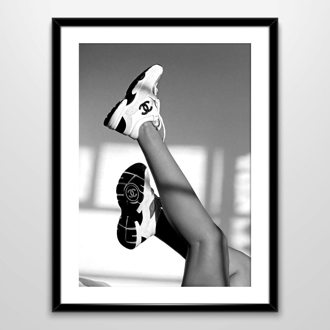 Legs Up in Chanel Sneakers Black and White Fashion Photo Poster - Image 4