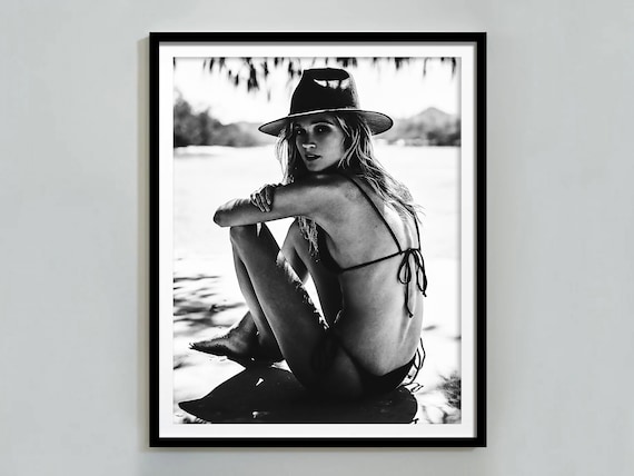Coastal Cowgirl Bikini Sitting On Beach Looking Back Style Poster