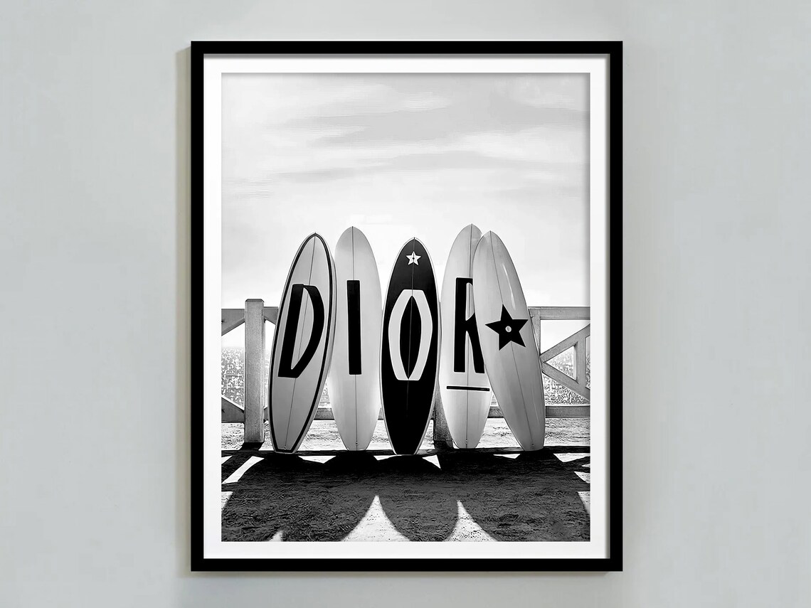 Dior Letter Surfboards Black and White Beach Luxury Photo Poster