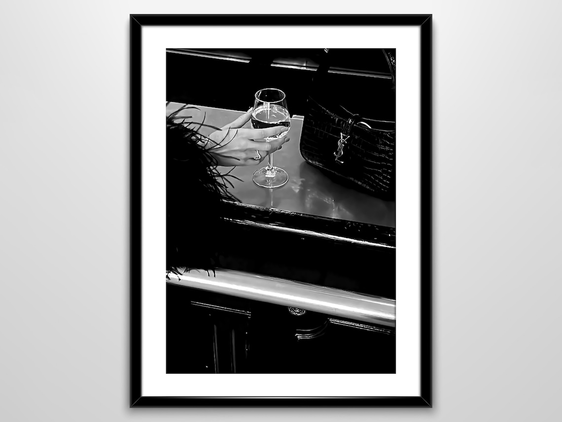 Designer Wine Glass Bar Close Up Luxury Black And White Fashion Poster - Image 3