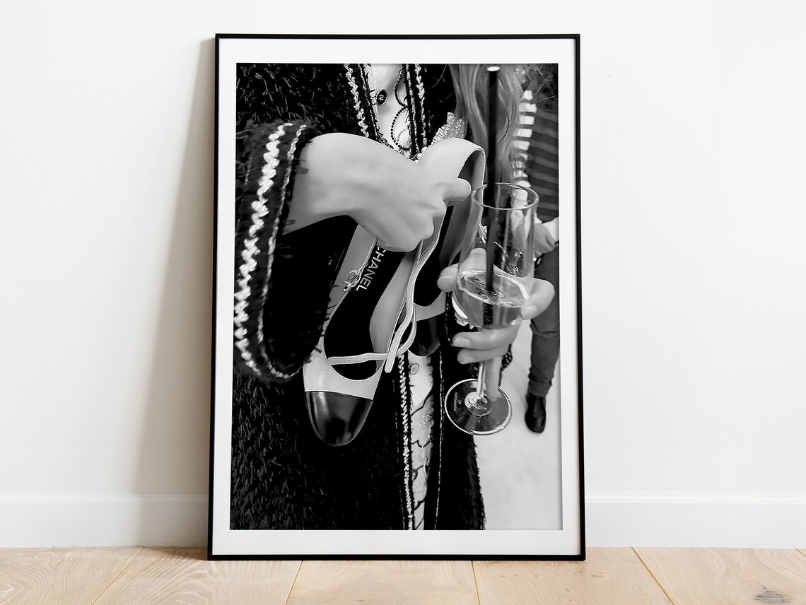 Chanel Designer Shoe Champagne Luxury Fashion Black White Poster - Image 3