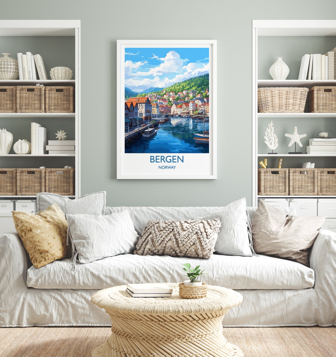 Bergen Norway Colorful Wharf Harbor Boats Fjord City Travel Poster - Image 4
