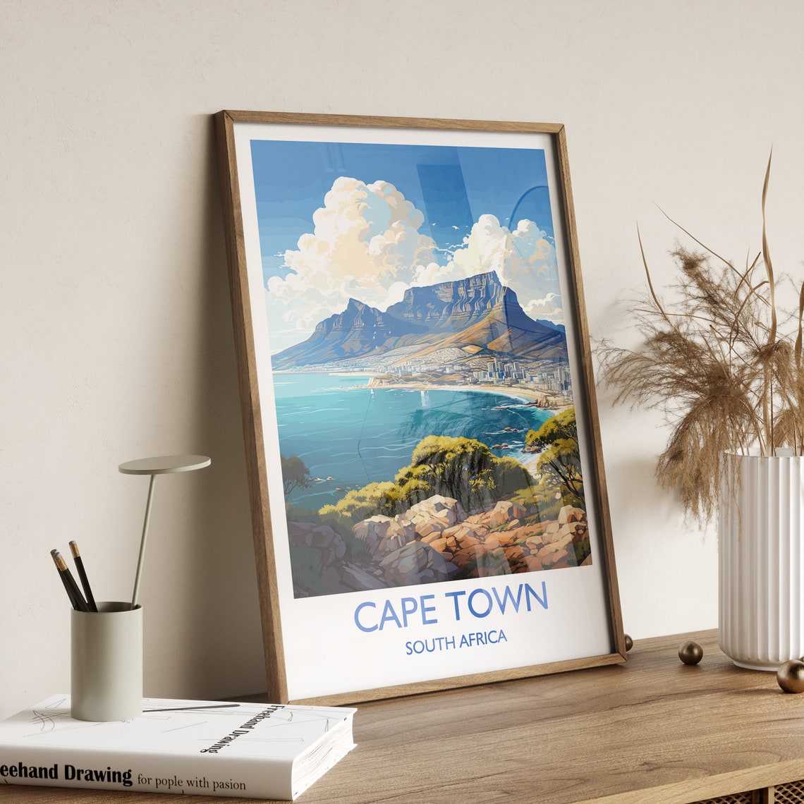 Cape Town South Africa Table Mountain Rocky Shore Scene Travel Poster - Image 2