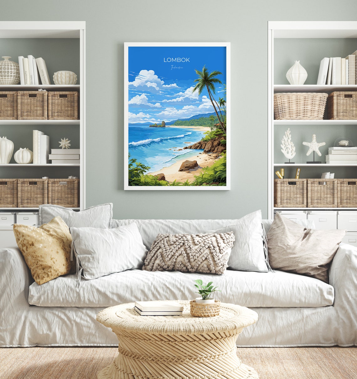 Lombok Indonesia Palm Beach Rocky Cove Surf Travel Poster Wall Decor - Image 3