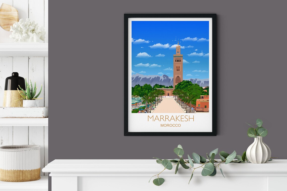 Marrakesh Morocco Atlas Mountains Koutoubia Scene Travel Poster - Image 4