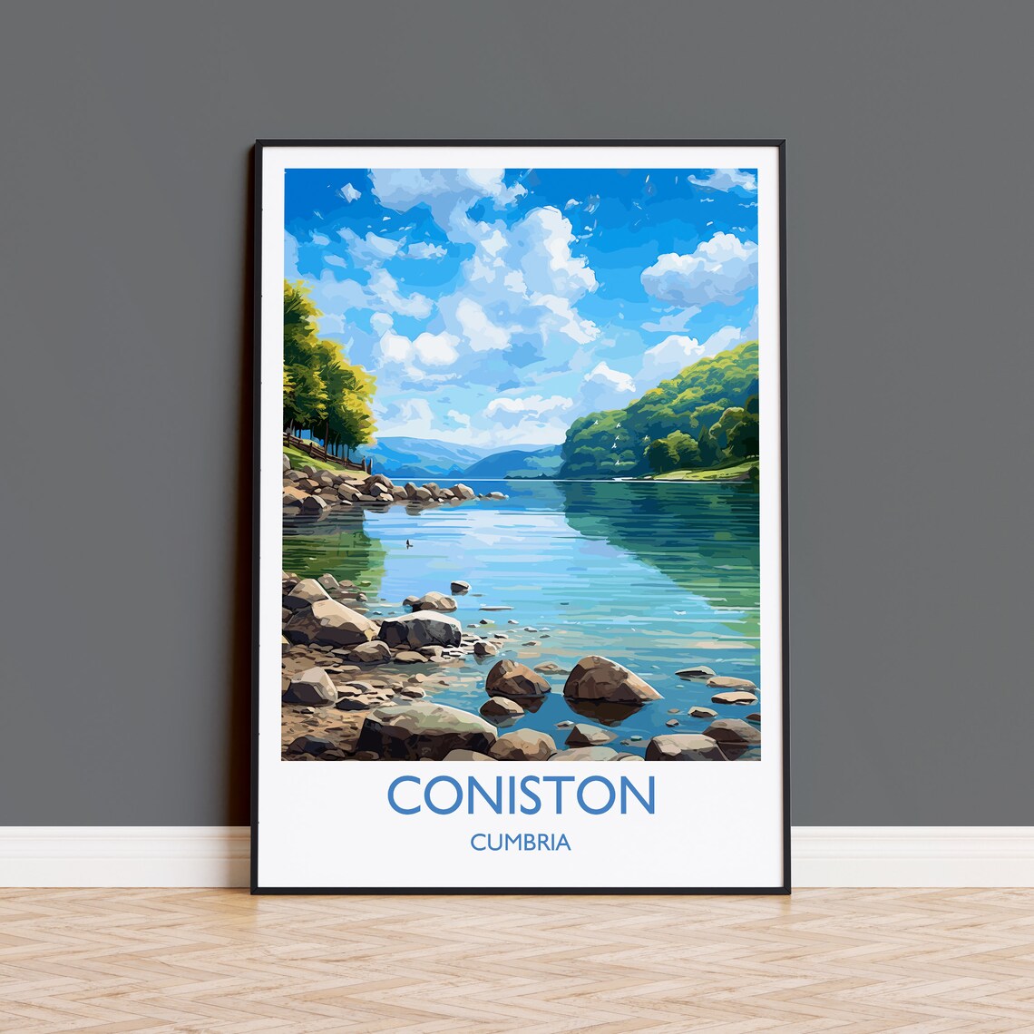 Coniston Travel Poster, Lake District Art Print