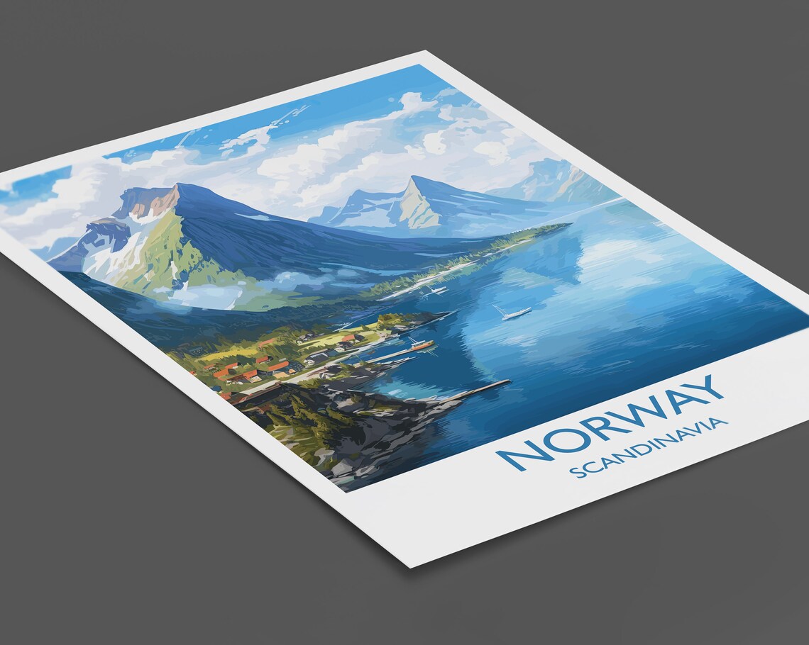 Norway Fjord Steep Peaks Mirror Calm Water Scenic Travel Poster - Image 2