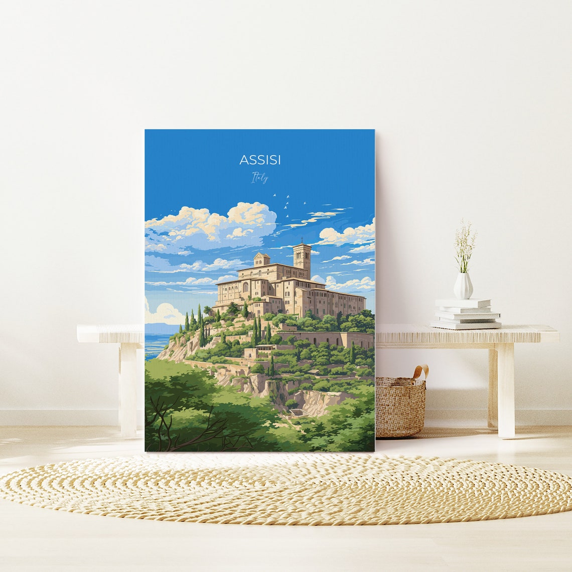 Assisi Italy Basilica Hilltop Green Valley Scene Travel Poster - Image 2