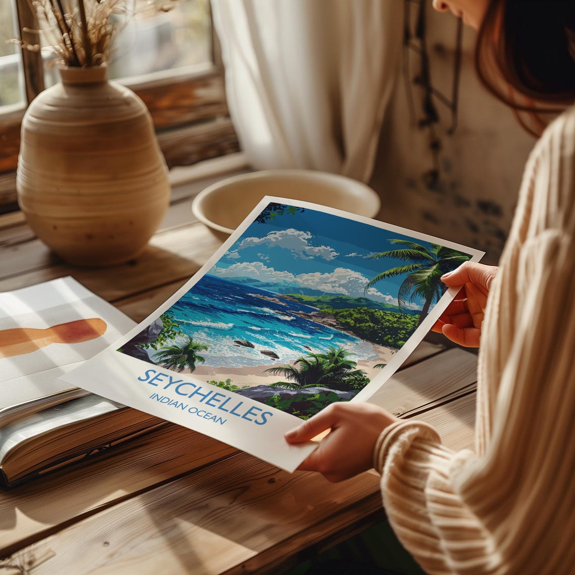 Seychelles Indian Ocean Beach Travel Poster With Title Caption - Image 2