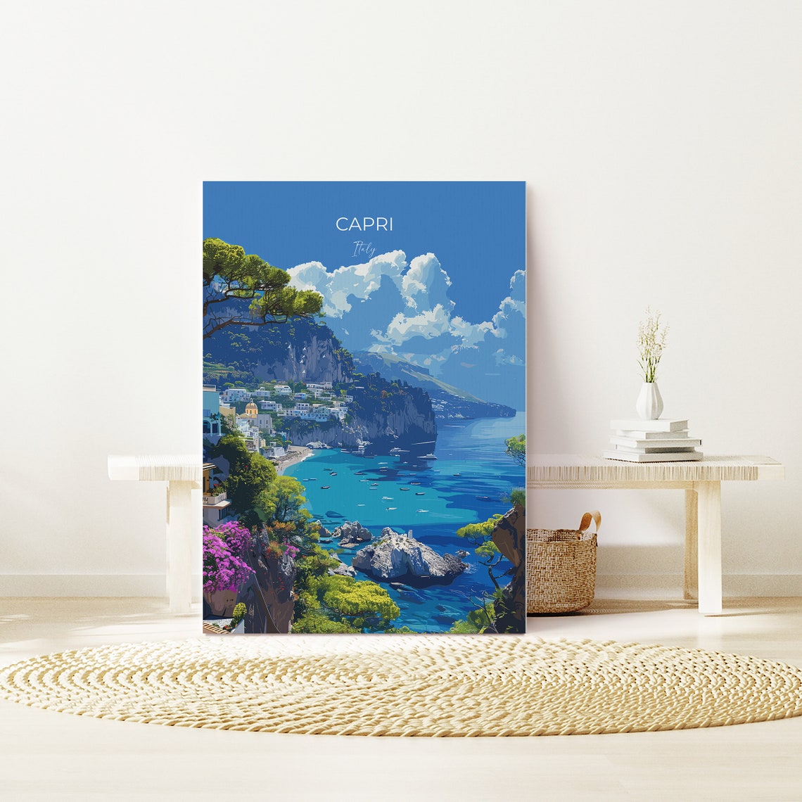 Capri Italy Cliffs Beach Cove Town Bougainvillea Summer Poster - Image 2