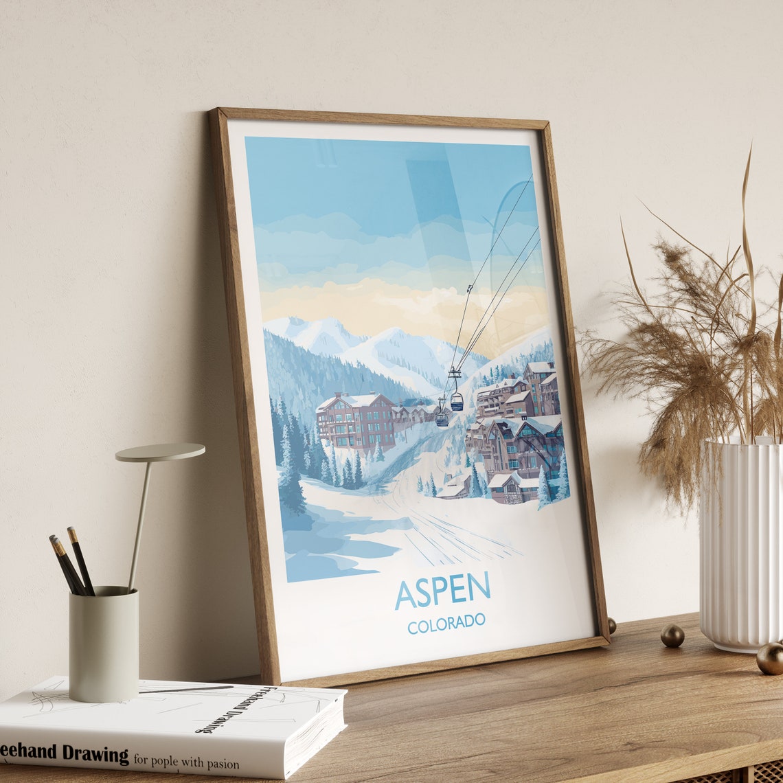 Aspen Colorado Ski Gondola Snowy Village Winter Travel Poster - Image 3