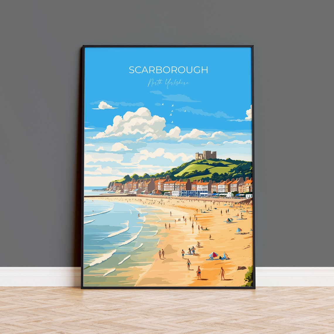 Scarborough Beach Travel Print Travel Poster Of Scarborough North Yorkshire Gift England Norfolk Art Scarborough Gift Wall Art Print