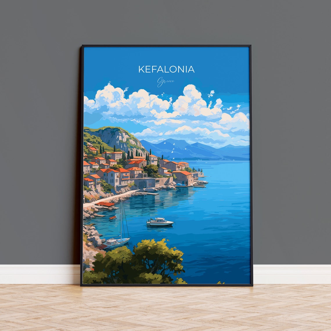 Kefalonia Seaside Village Harbour Greece Ionian Island Bay Poster