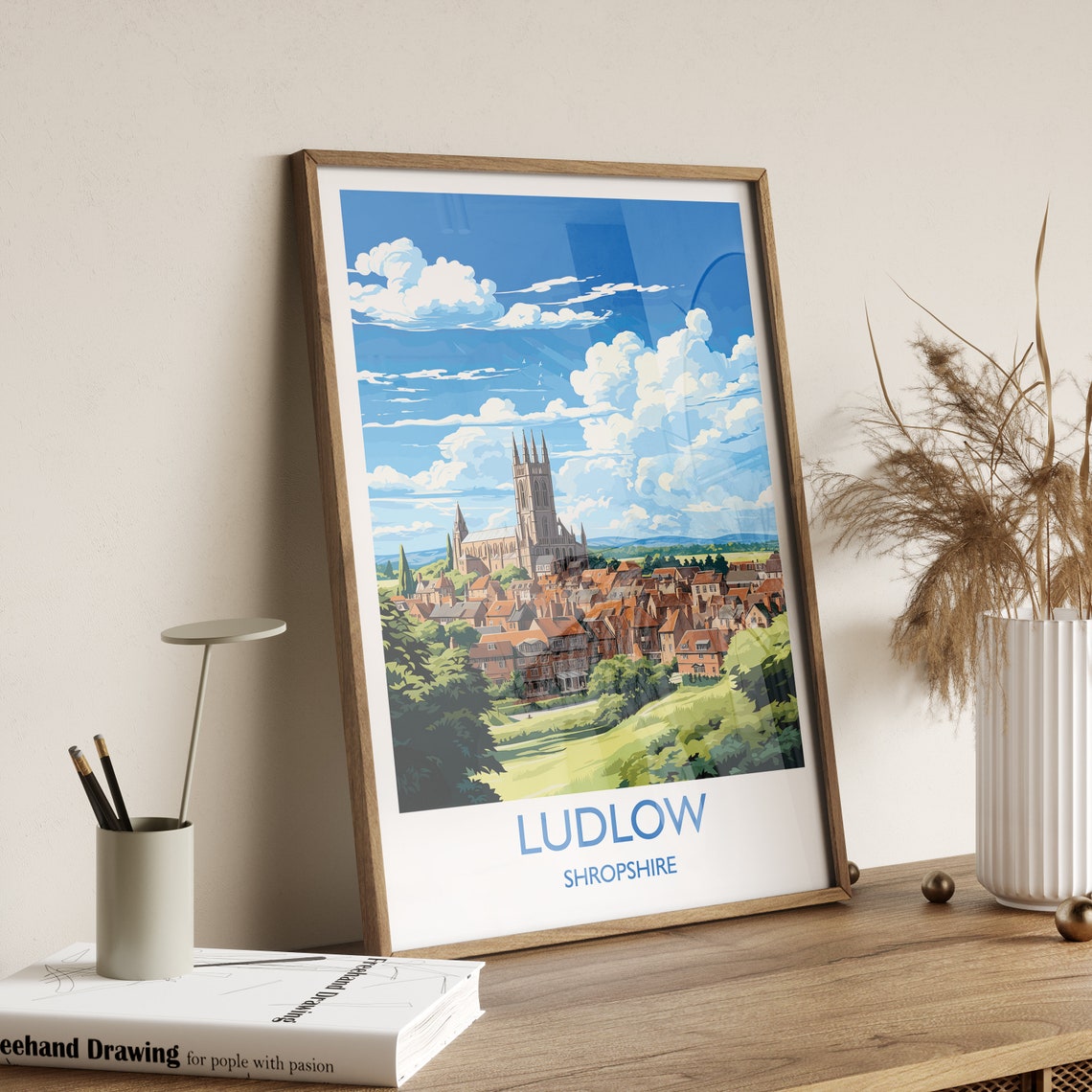 Ludlow Shropshire Historic Church Tower Rooftops Vintage Poster - Image 2