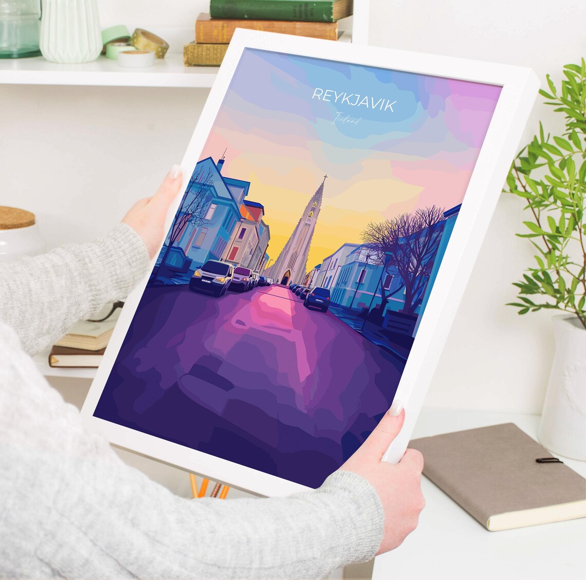Reykjavik Hallgrimskirkja Street Sunset Full Bleed Travel Poster - Image 3