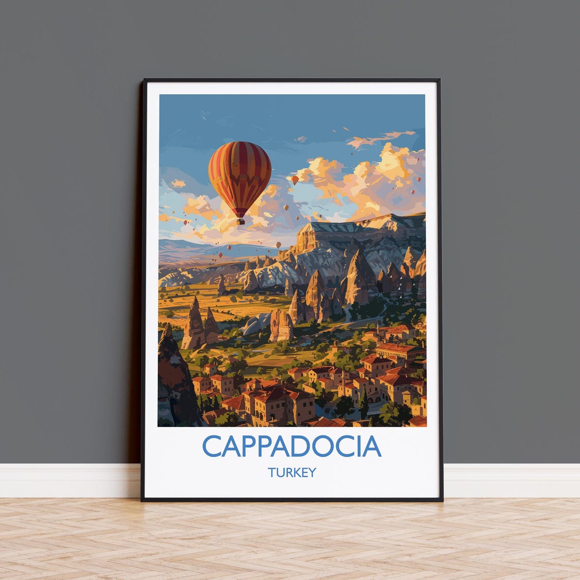 Cappadocia Balloon Valley View With Bottom Caption Band Poster