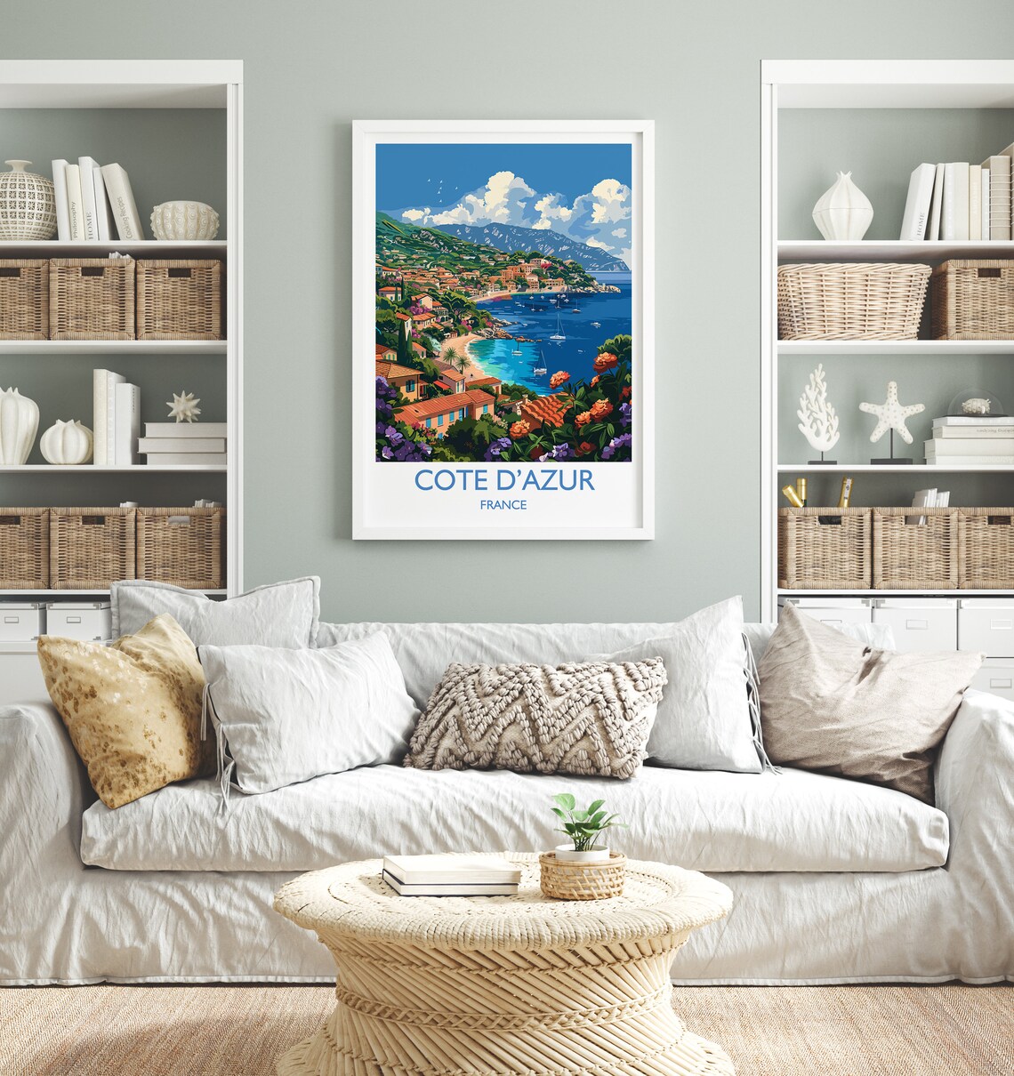 Cote d'Azur France Mediterranean Harbor Bougainvillea Travel Poster - Image 2