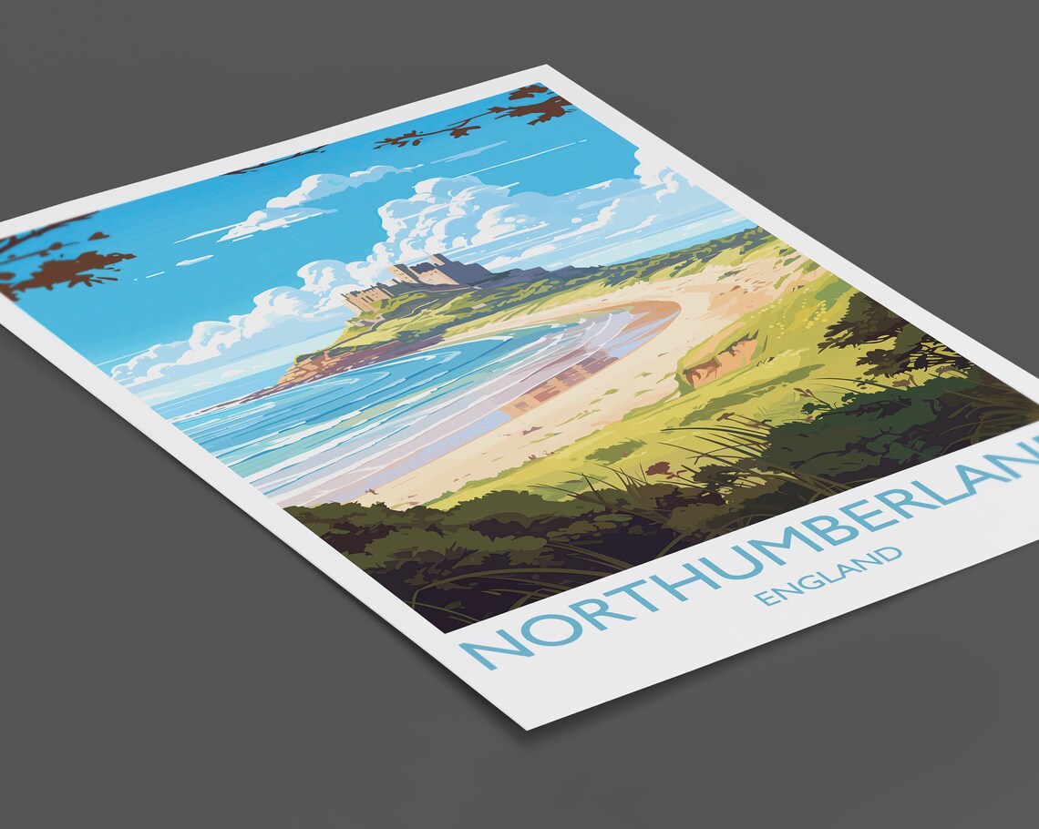 Northumberland Coast England Travel Poster, Bamburgh Castle - Image 2