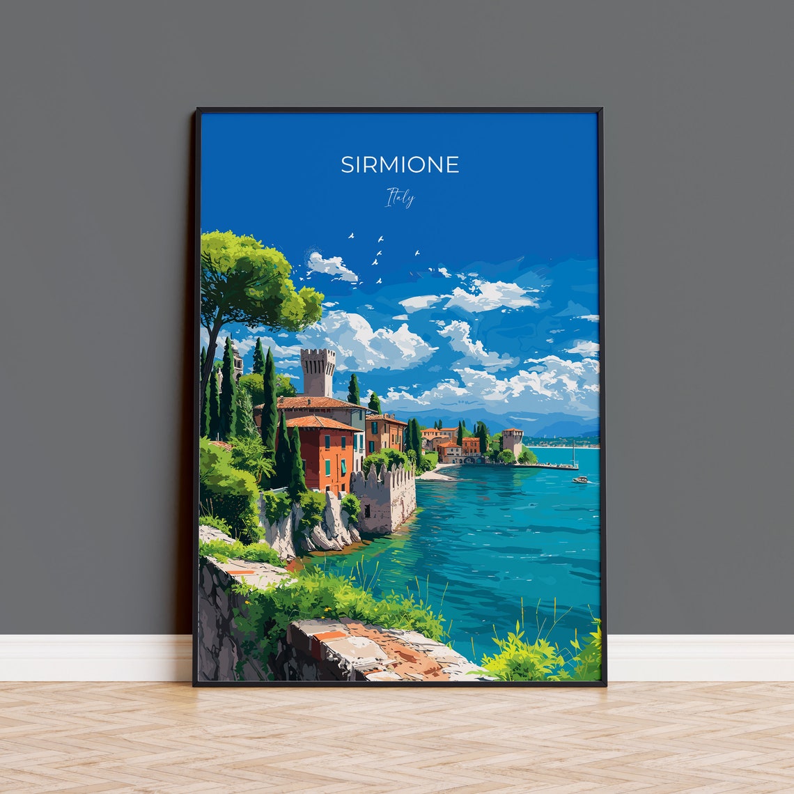 Sirmione Travel Print Wall Art Travel Poster Of Lake Garda Sirmione Art Lovers Gift Italy Italian Lakes Art Gift