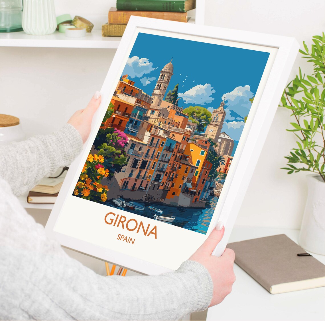 Girona Spain Colorful Onyar Riverside Houses Poster With Title Below - Image 3