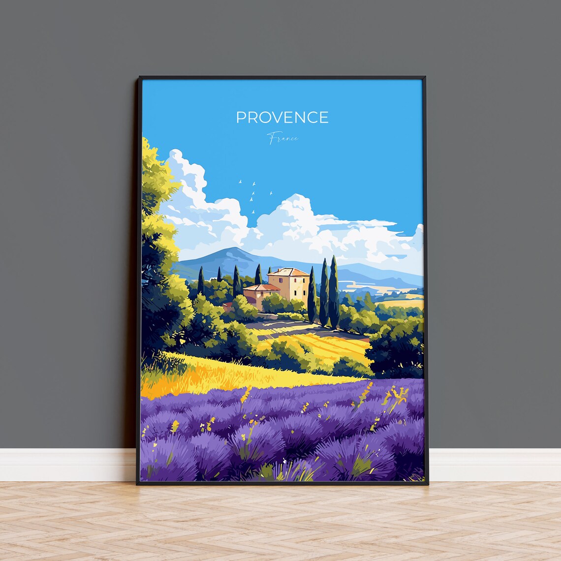 Provence France Lavender Fields Farmhouse Cypress Travel Poster Gift