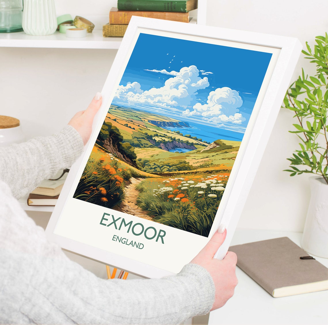 Exmoor England Coastal Cliffs Wildflower Path Seascape Travel Poster - Image 5