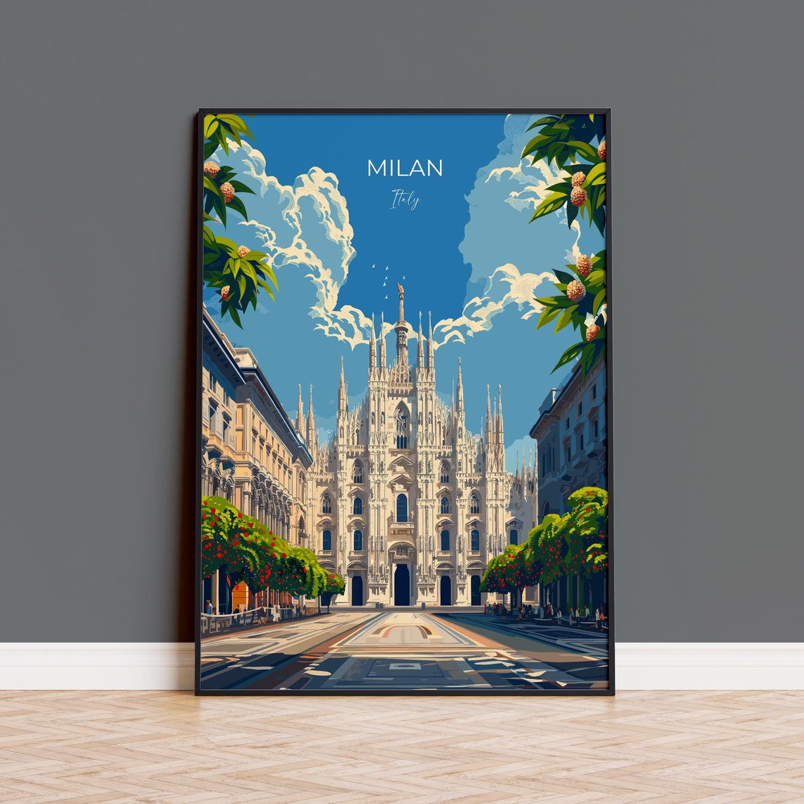 Milan Italy Duomo Cathedral Piazza Front View Orange Trees Poster