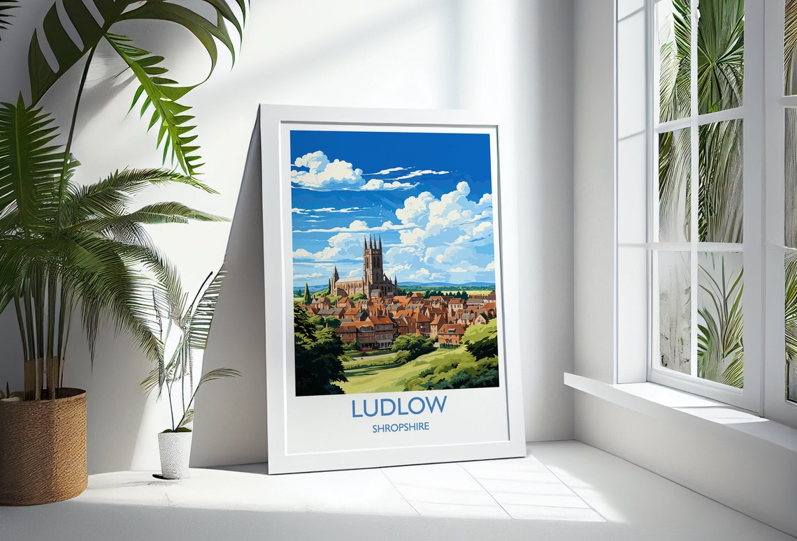 Ludlow Shropshire Historic Church Tower Rooftops Vintage Poster - Image 3